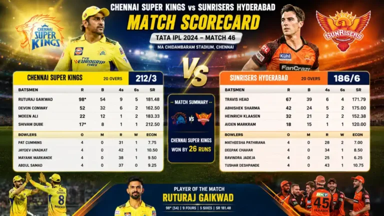 chennai super kings vs sunrisers hyderabad match scorecard