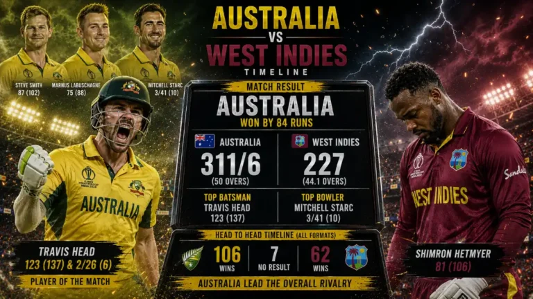 Australian Men’s Cricket Team vs West Indies Cricket Team Timeline