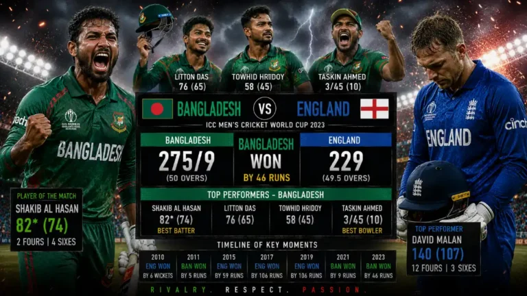 Bangladesh National Cricket Team vs England Cricket Team Timeline