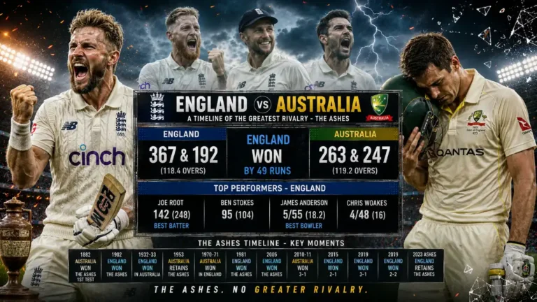 England Cricket Team vs Australian Men’s Cricket Team Timeline