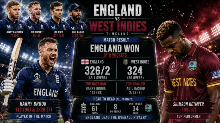 England Cricket Team vs West Indies Cricket Team Timeline