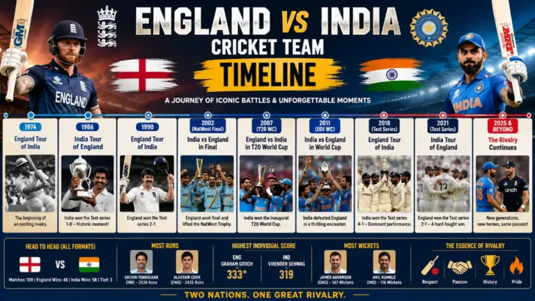 England cricket team vs India national cricket team timeline