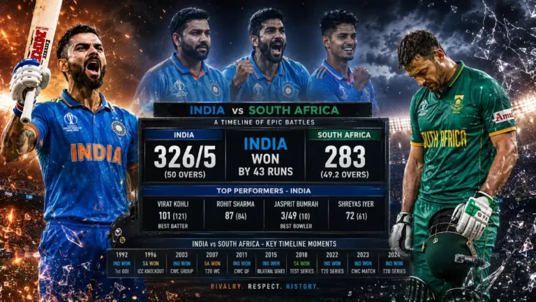 India National Cricket Team vs South Africa National Cricket Team timeline
