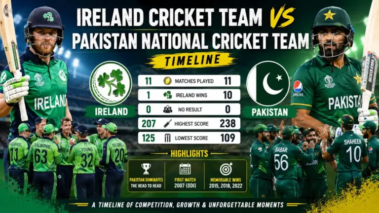Ireland Cricket Team vs Pakistan National Cricket Team Timeline