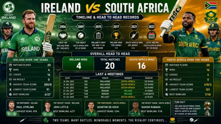 Ireland Cricket Team vs South Africa National Cricket Team Timeline