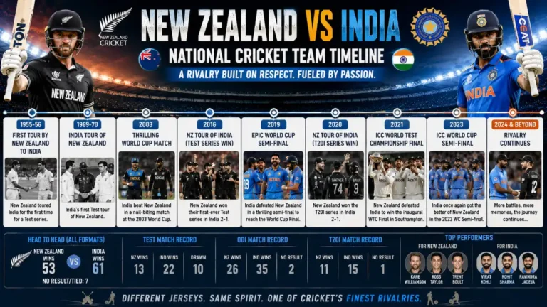 New Zealand National Cricket Team vs India National Cricket Team Timeline