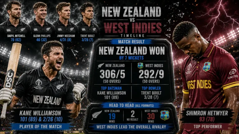 New Zealand National Cricket Team vs West Indies Cricket Team Timeline