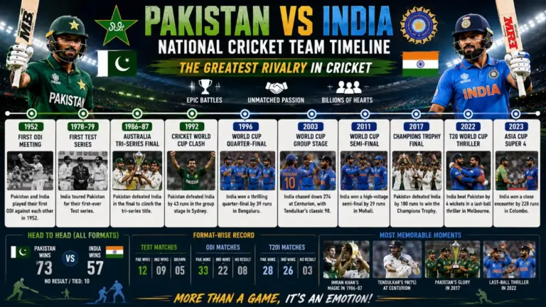 Pakistan National Cricket Team vs India National Cricket Team Timeline