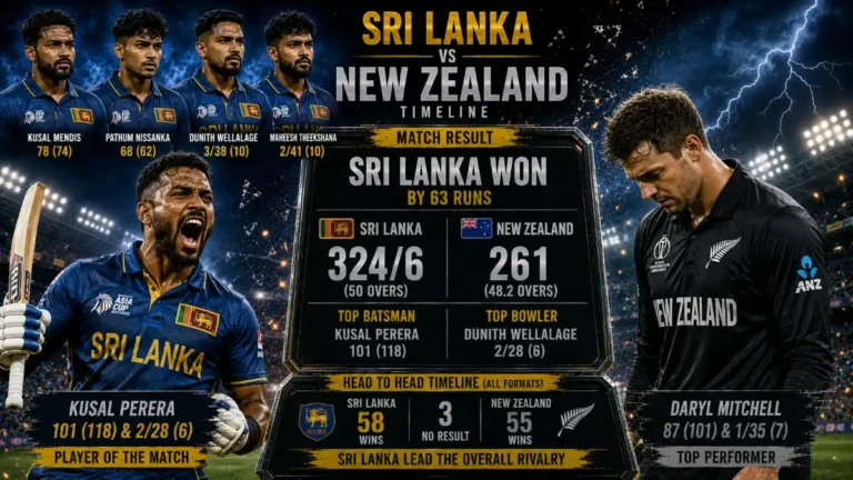 Sri Lanka National Cricket Team vs New Zealand National Cricket Team Timeline