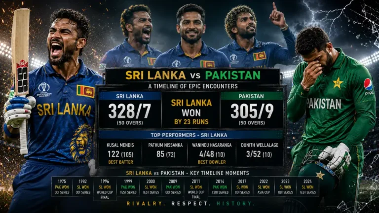 Sri Lanka National Cricket Team vs Pakistan National Cricket Team Timeline