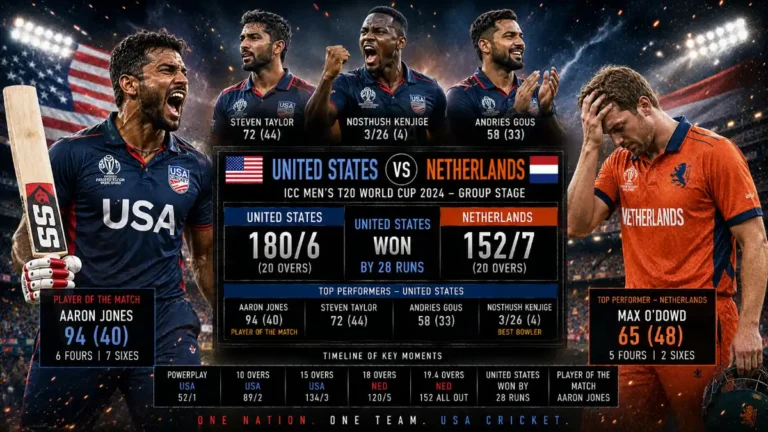 United States National Cricket Team vs Netherlands National Cricket Team Match Scorecard