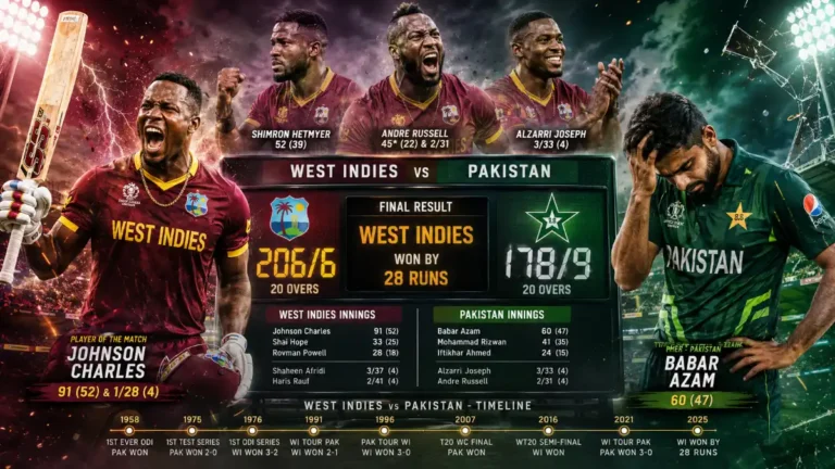 West Indies Cricket Team vs Pakistan National Cricket Team Timeline