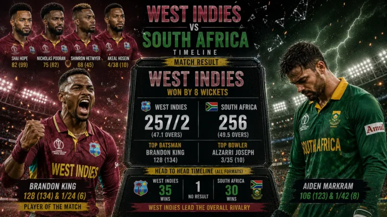 West Indies Cricket Team vs South Africa National Cricket Team Timeline