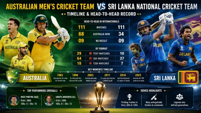 australian men’s cricket team vs sri lanka national cricket team timeline
