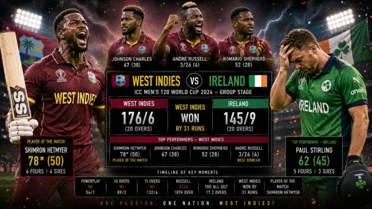 West Indies Cricket Team vs Ireland Cricket Team Match Scorecard